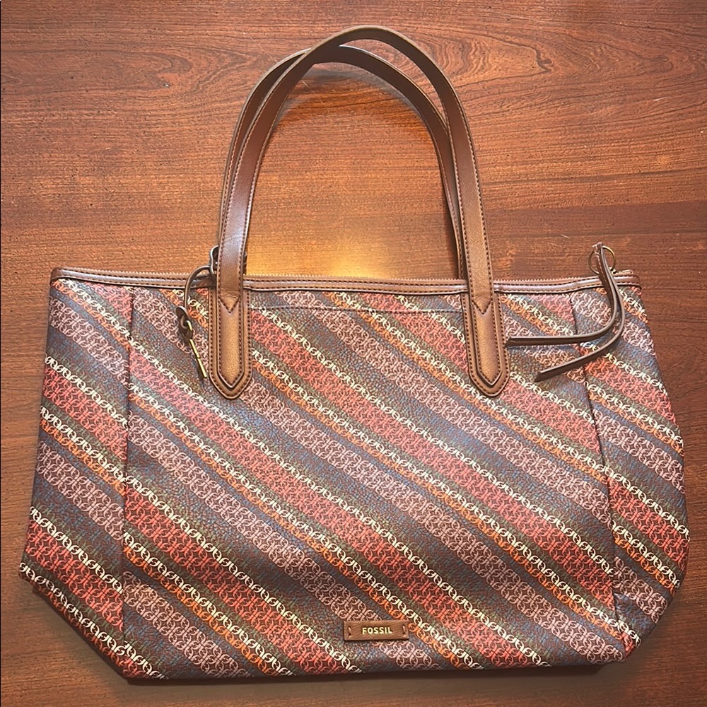 FOSSIL Women’s Skylar Handbag Purse Tote New Without Tags Berry Stripe